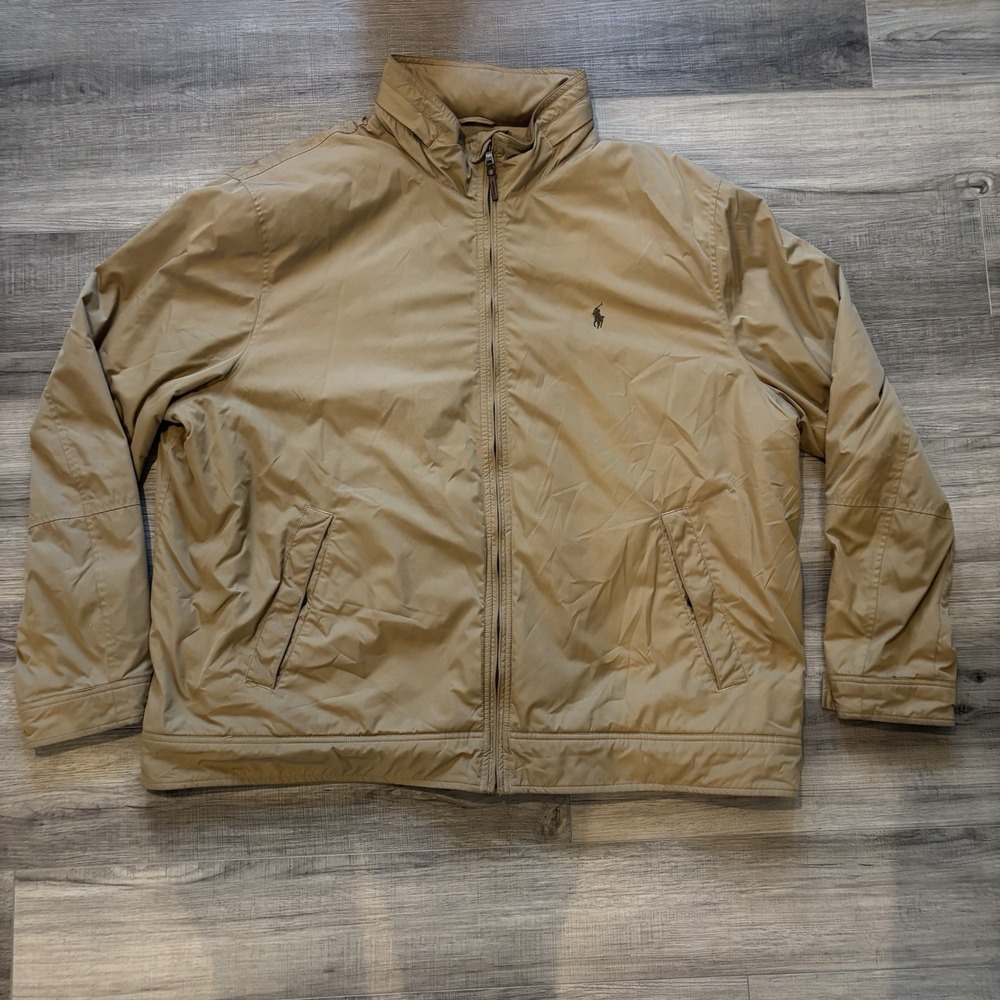 Polo Ralph Lauren Tuck Away Hooded Jacket Beige Full Zip Lined Men Size 2XLT